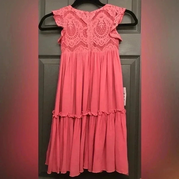 NWT JOYFOLIE Macy Dress Lace Crochet Bodice (3 Girls) Color Wild Rose - Picture 6 of 13